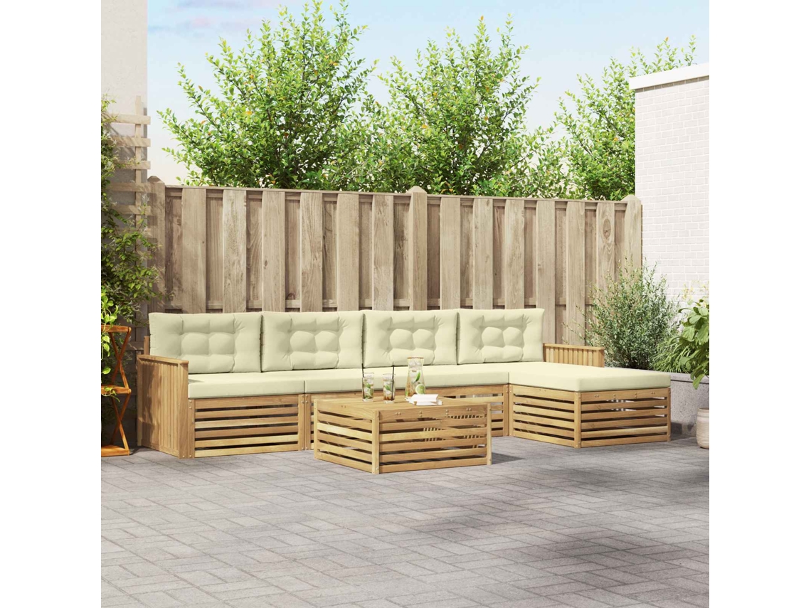 Vidaxl Conjunto De Sofás Para Exterior 6 Unid. Branco E Creme