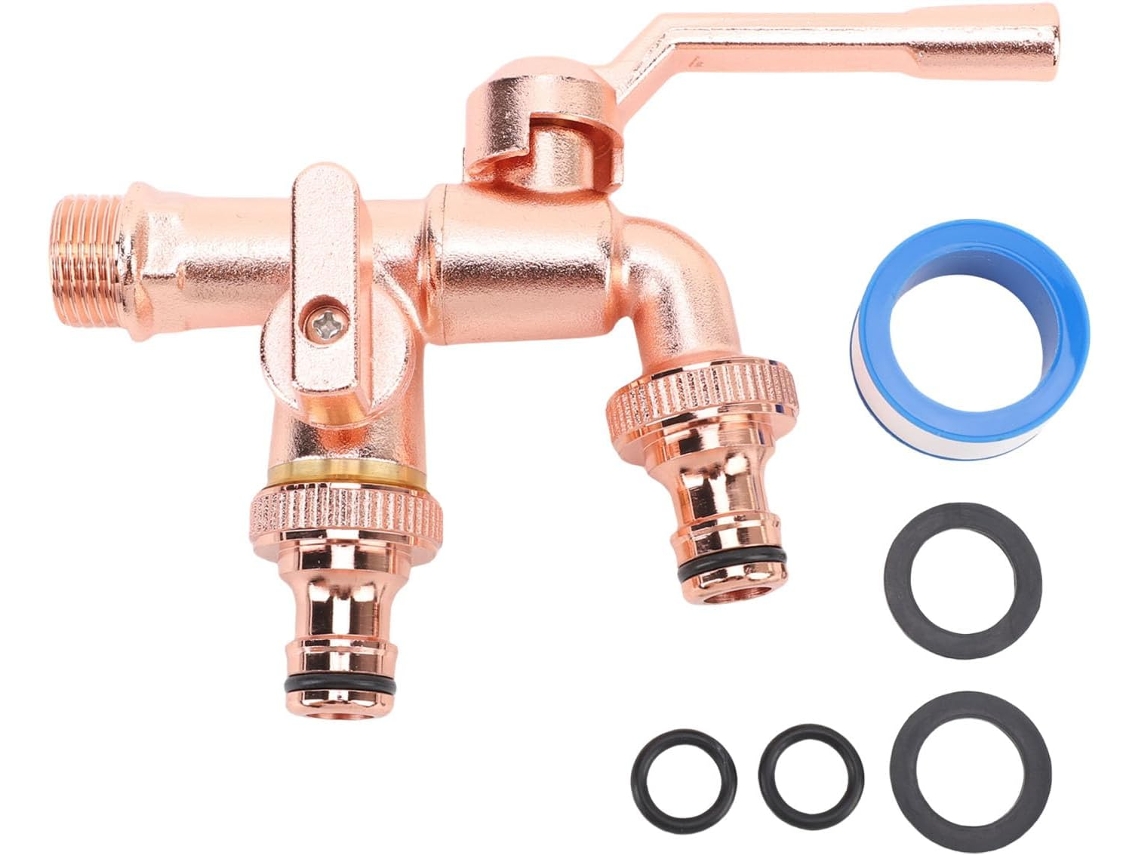 Torneira Externa De Latão Com Dupla Interface, Válvula Esfera E Bico