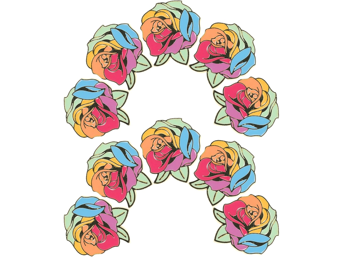 De 10 Broches De Metal Esmaltado Rosa, Elegantes Alfinetes Em Formato De Flor Para Roupas, Bolsas, Chapéus E Acessórios.