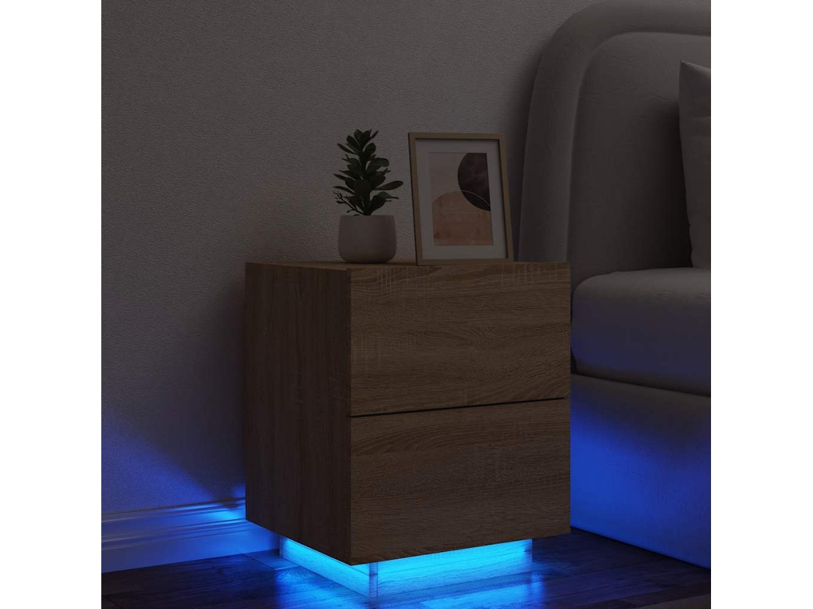 Vidaxl Mesa Cabeceira C/ Luzes Led Derivados Madeira Carvalho Sonoma