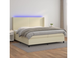 Vidaxl Cama Box Spring C/ Colchão/led 200x200cm Couro Artificial Creme