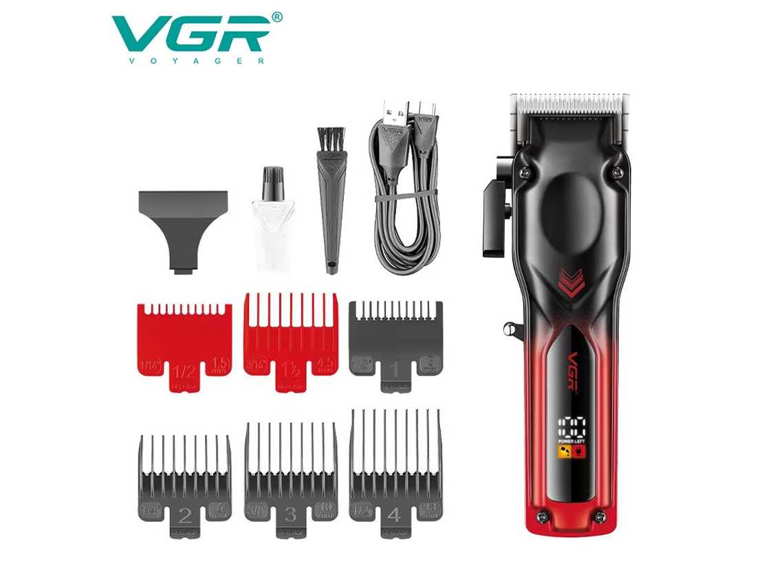 Máquina de Cortar Cabelo Elétrica com Cabeça para Pomada Recarregável, Visor Digital Lcd. MDUG (vermelho)