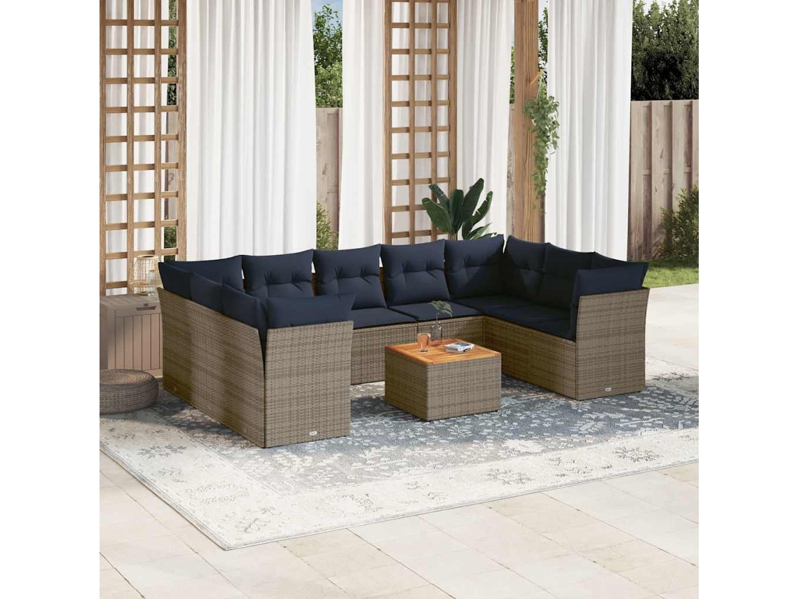 Vidaxl 10 Pcs Conjunto Sofás P/ Jardim C/ Almofadões Vime Pe Cinzento