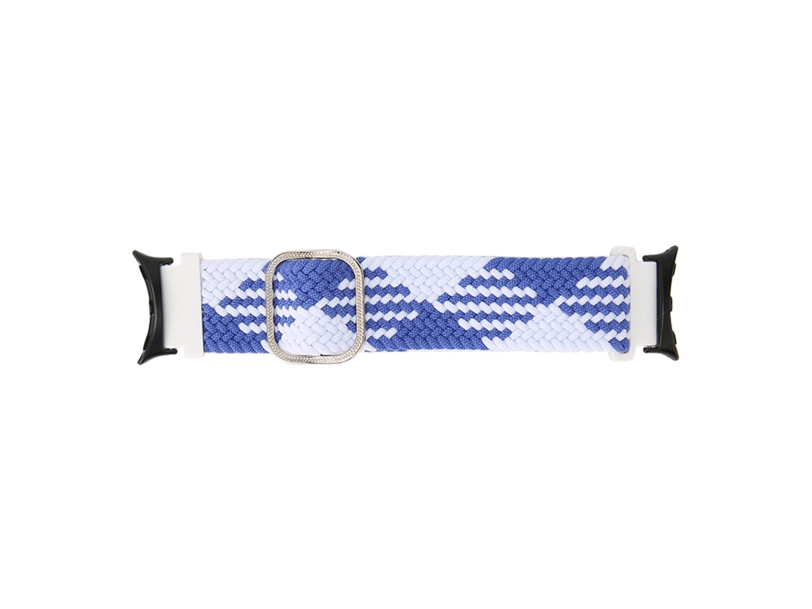Pulseira de Relógio Tecida Trançada Multicolor Ajustável para Pixel Watch Azul Branco