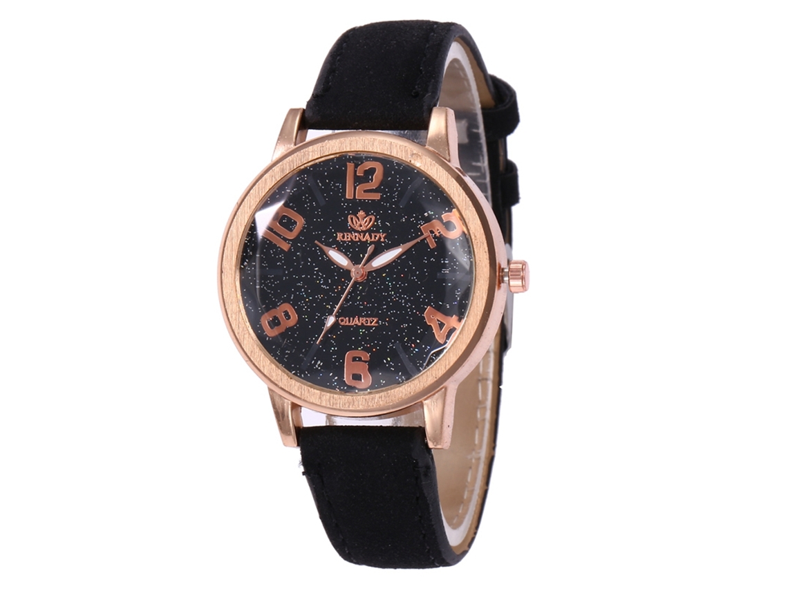 Relógio de quartzo com pulseira de couro, estilo simples e moderno, universal (preto)