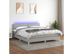 Vidaxl Cama Box Spring C/ Colchão E Led 180x200 Cm Tecido Cinza-claro