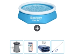 Piscina Inflável Redonda BESTWAY Fast Set 244 X 61 Cm Azul Inclui Bomba Filtro Vela Solar Kit de Limpeza