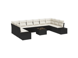 Conjunto 10 Conjunto De Sofá De Jardim Vidaxl Preto Vime Pe (344 X 209 X 85 Cm)