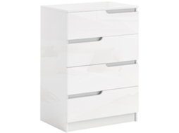 Cômoda moderna com 4 gavetas, guarda-roupa de madeira, proteção antitombamento, pés com almofadas, branco