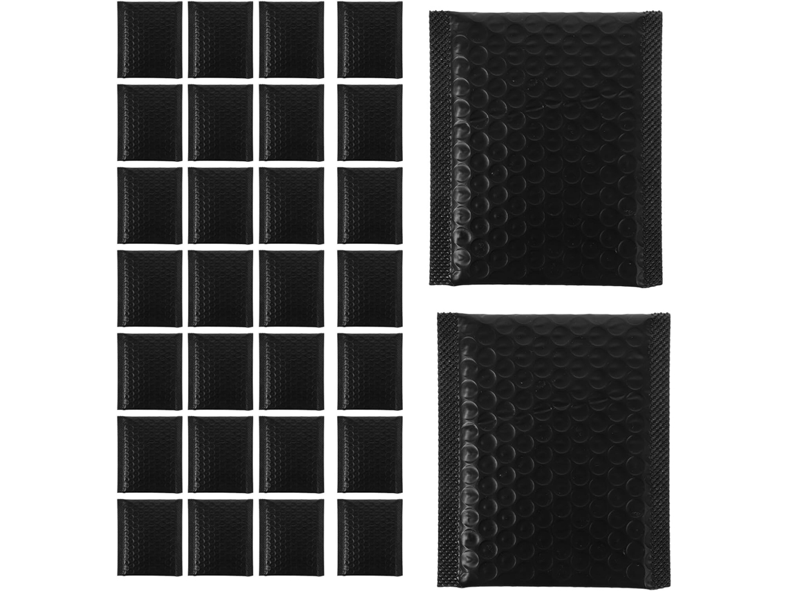 Pacote com 100 Envelopes Acolchoados Pretos Autoadesivos Bolhas Alipis, 11x13,4cm, À Prova de Choque, D'água e
