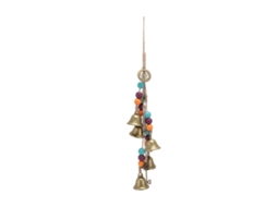 Decoração de Sino Pendente com Metal Madeira Pérolas Corda Juta para Porta Parede Sala