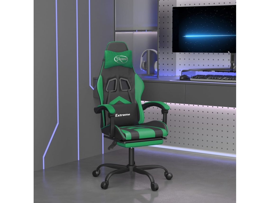 Vidaxl Cadeira Gaming Giratória C/ Apoio Pés Couro Artif. Preto/verde