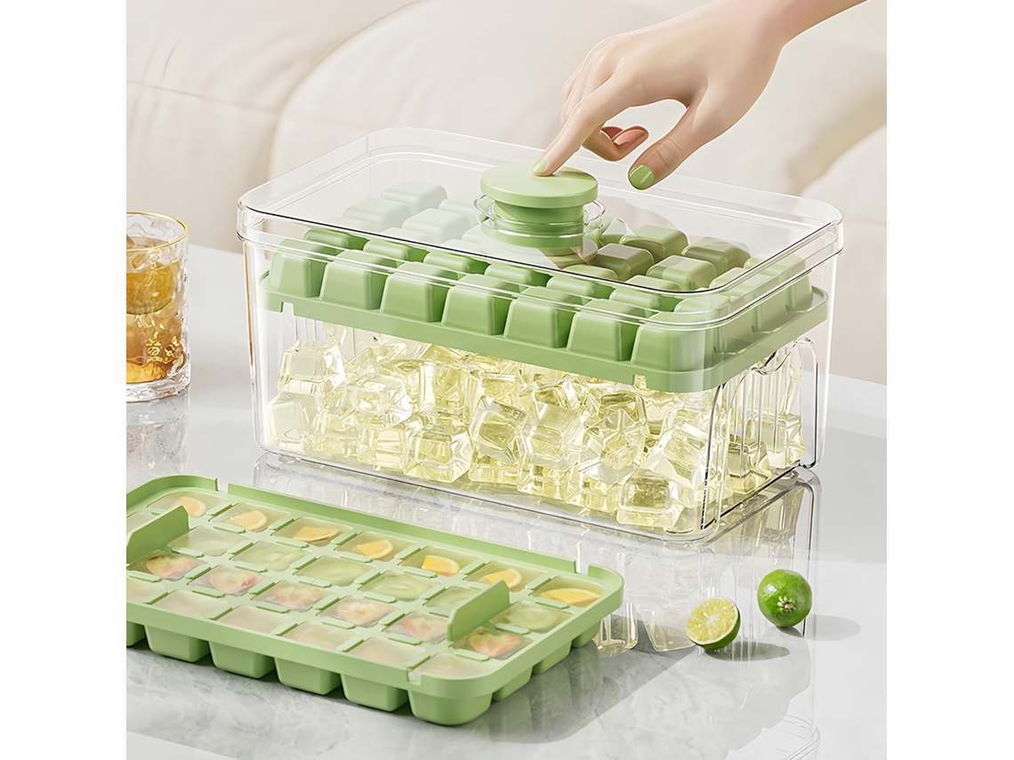 Forma De Gelo Com Tampa E Recipiente, 56 Cubos De Gelo, 2 Formas E Pá De Gelo(verde)