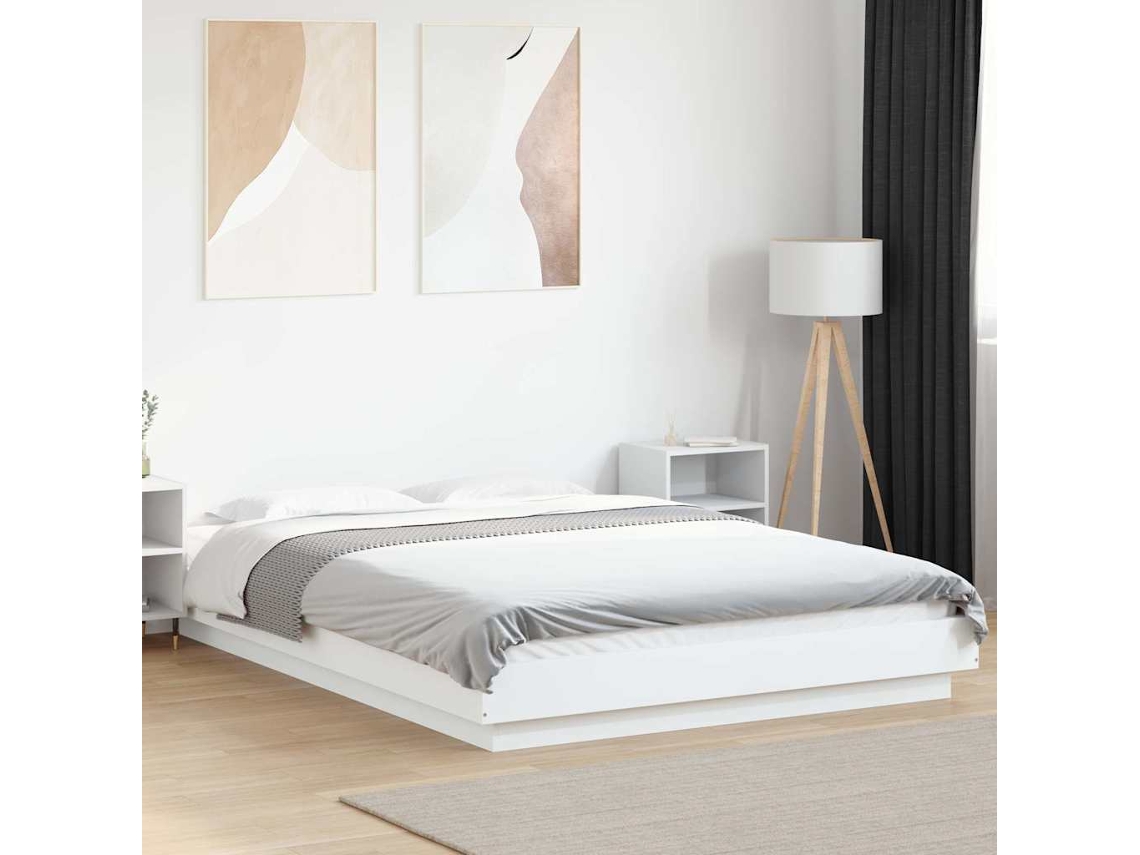 Vidaxl Estrutura Cama C/ Luzes Led 120x190 Cm Derivados Madeira Branco