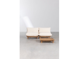 SKLUM Sofá Modular Reclinável de 2 Peças com Mesa de Centro Brina Madeira de Acácia Beige Creme