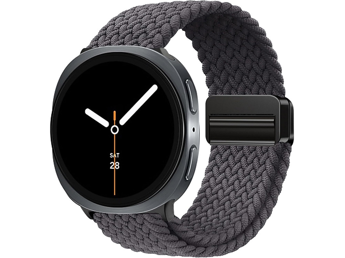 Pulseira esportiva elástica em nylon trançado com data magnética para Samsung Galaxy Watch 8, na cor espacial