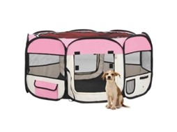 Vidaxl Parque Dobrável P/ Cão C/ Saco De Transporte 145x145x61cm Rosa