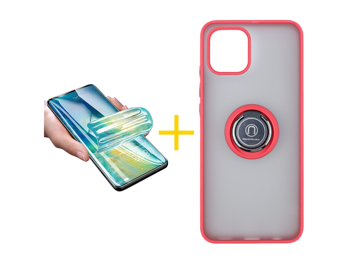 Pack 1 x Película de Hidrogel + Capa SKYHE Apple iPhone 16 Gel Bumper Ring Vermelho