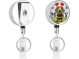 Porta Crachá Retrátil Eu Amo Meu Cachorro Dachshund Em Metal Resistente E Moderno, Com Cordão De Nylon De 68cm, Ideal