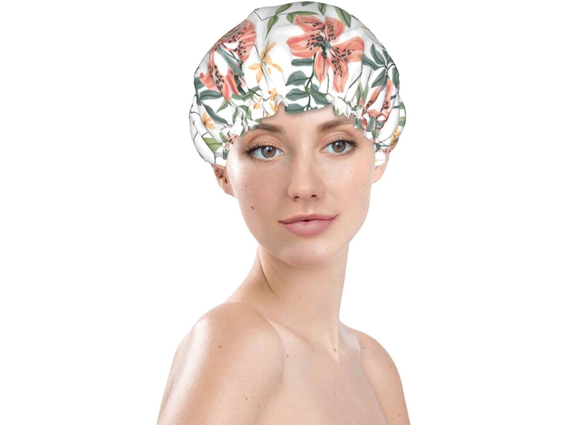 Touca De Banho Feminina, Reutilizável, Impermeável, Dupla Camada, Com Elástico, Ideal Para Cabelos Longos, Com Estampa