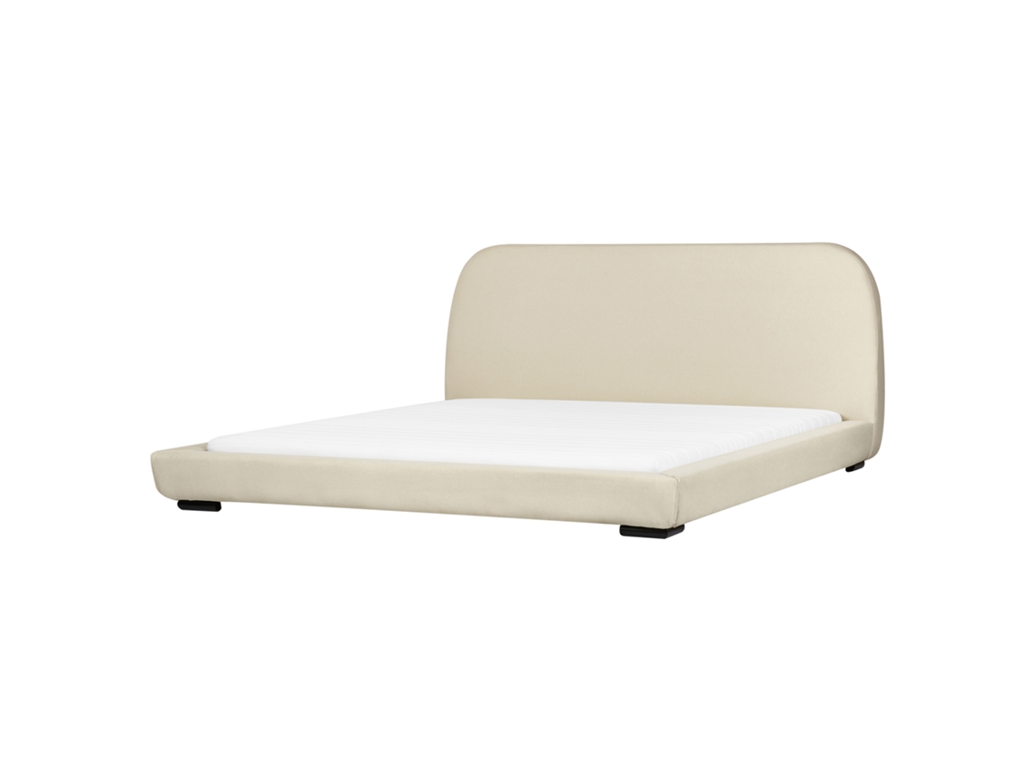 Cama De Casal Beliani Roisel De Tecido Creme 180x200