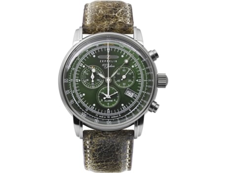 ZEPPELIN Verde Couro Genuíno 100 Jahre Chrono 8680-4 Relógio para Homem