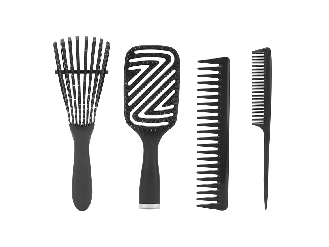 5pcs Cepillo Desenredante Para Pelo Recto Con Masaje Capilar Peine Hueco Set De Cepillos De Pelo Negro