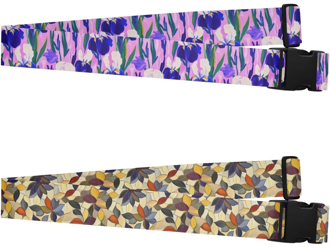 Conjunto De 2 Alças Bagagem Ajustáveis Em Roxo E Branco Com Flores Íris Homens Mulheres