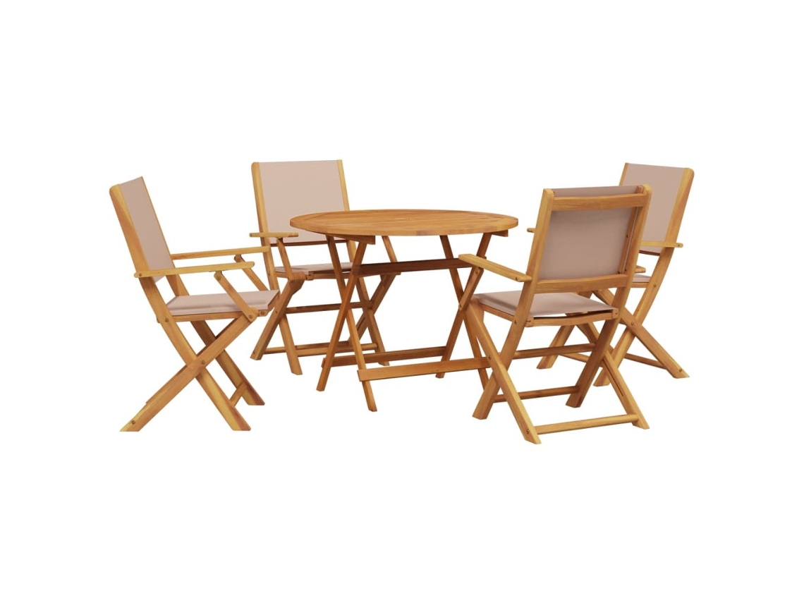 Conjunto 5 jantar jardim tecido/madeira VIDAXL cinza-acastanhado