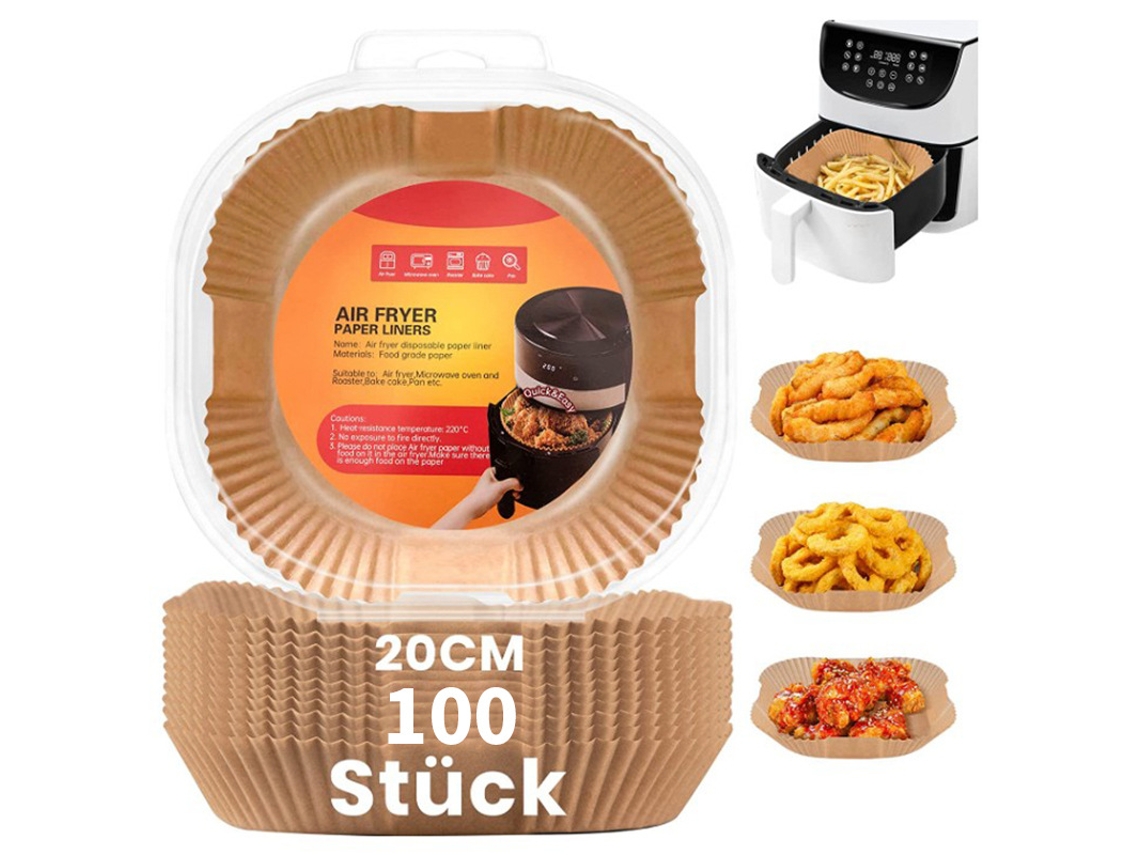 Papel Para Assar Em Fritadeira A Ar — 100 Folhas, Próprio Alimentos, Livre De Bpa, 20 X 24 Cm, Compatível Com Fritadeiras 5 8 Litros, Perfei