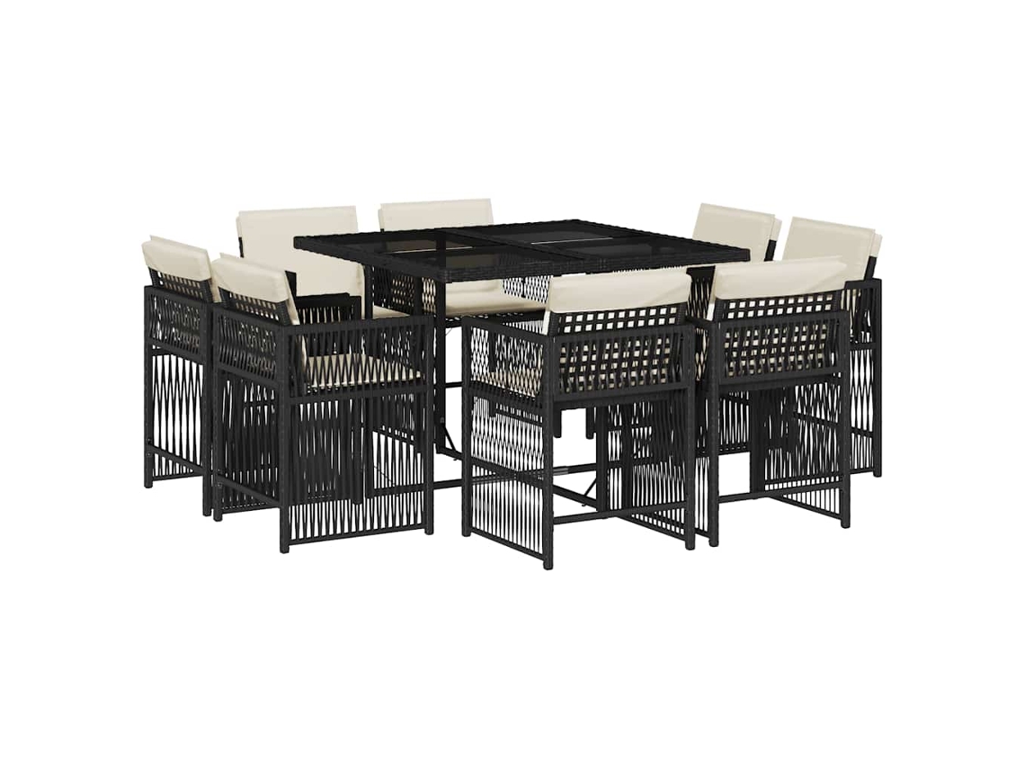 Conjunto de 9 Jantar para Jardim com Almofadões Vime Pe Preto MAISON EXCLUSIVE
