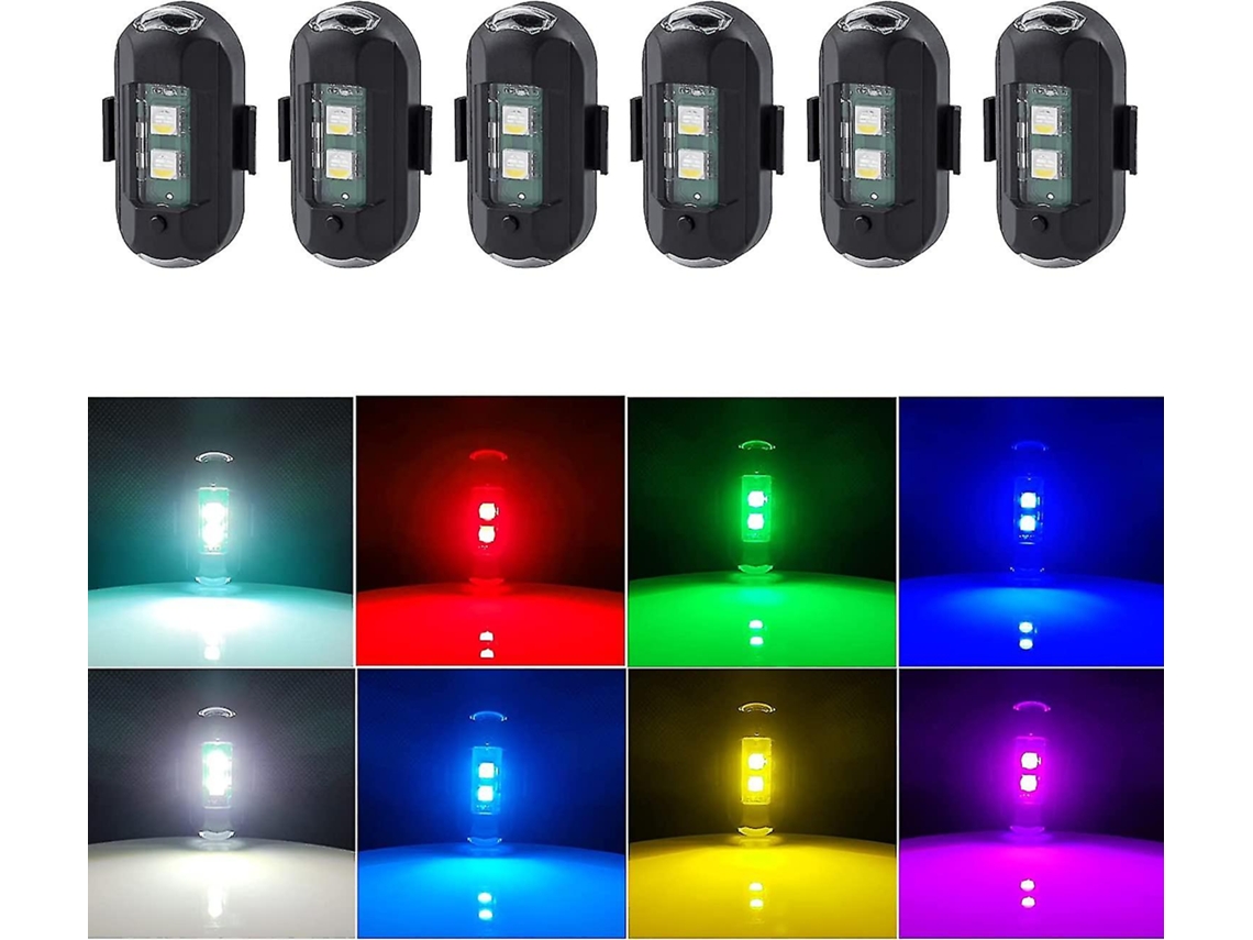 Rebe-6 Luces Estroboscópicas Led Recargables Mini Con 8 Colores Y 25 Modos Magnéticas Para Drone Moto Bicicleta Emergencia