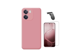 Kit Vidro Clearglass Capa Silicone Líquido Suporte L Phonecare Para Oppo A6 - Rosa