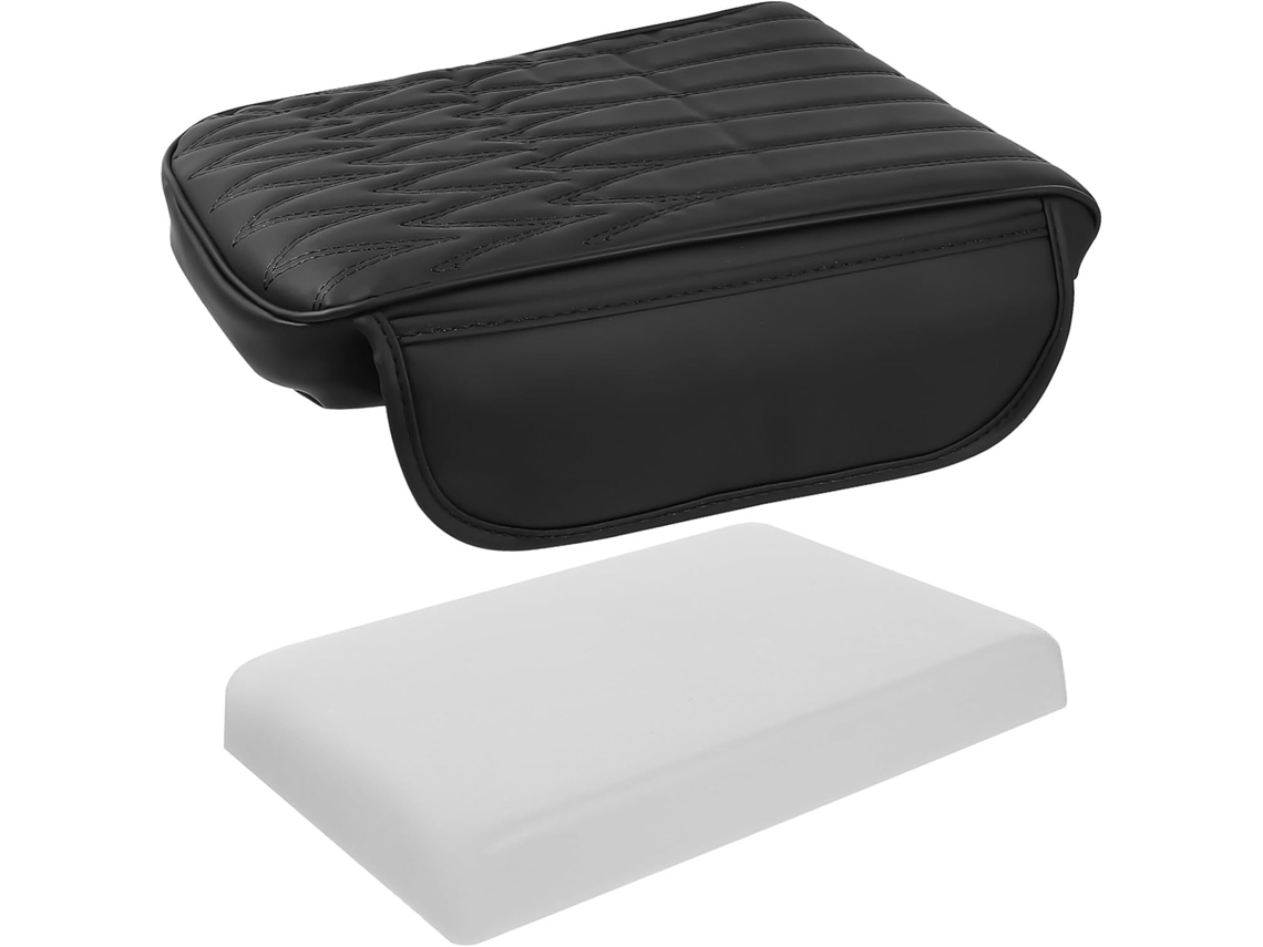 Capa De Apoio De Braço De Carro Em Couro Resistente Com Almofada Elevada E Bolso Lateral.
