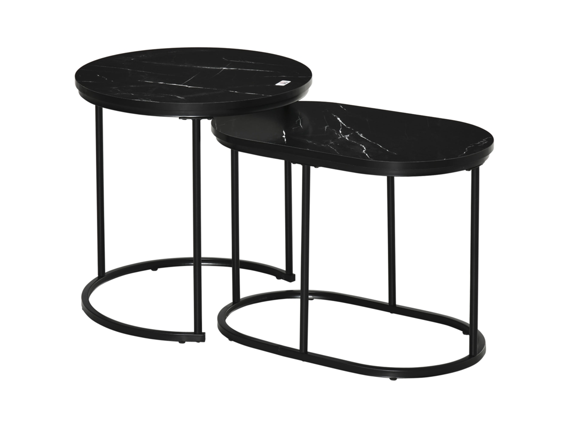 Mesa Centro 2 Peças Mdf Preta Moderna