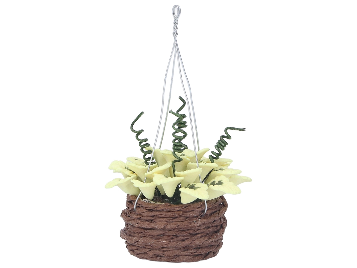 Cesta decorativa em miniatura de resina, requintada, para pendurar, ideal para casa de bonecas na escala 1:12.