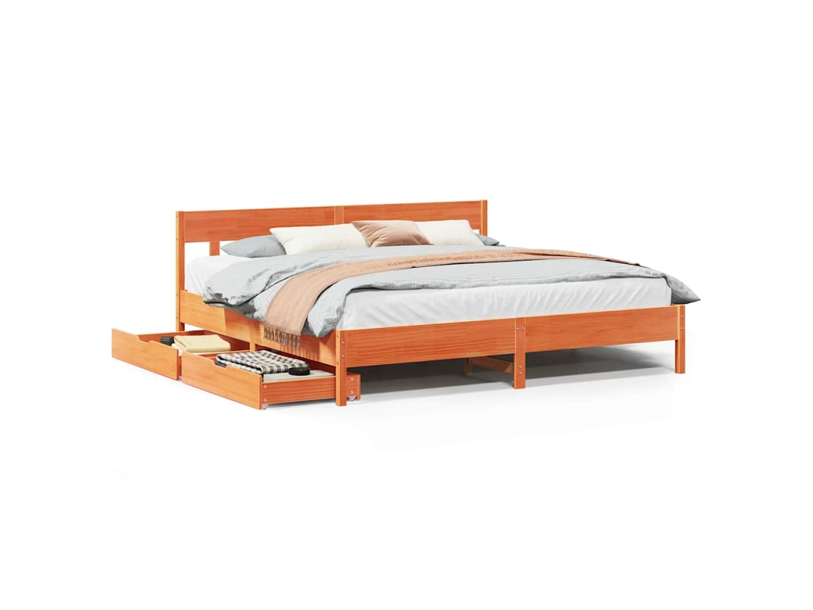 Bed Frame, Bed Frames Vidaxl Marrom Madeira De Pinho (200 X 200 Cm)