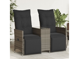 Vidaxl Sofá De Jardim Reclinável 2 Lugares Com Mesa Vime Pe Cinzento