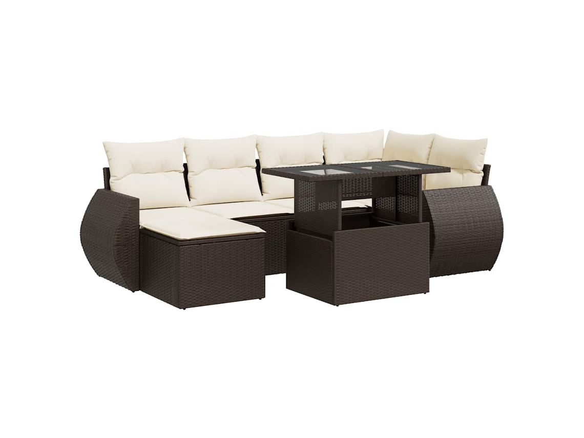 Conjunto 7 de sofás jardim c/ almofadões VIDAXL vime PE castanho