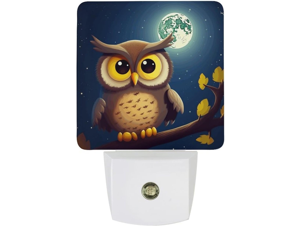 Luz Noturna Led Com Coruja Amarela E Lua, Com Sensores De Luz, Banheiro Ideal, Corredor, Escadas, Quarto E