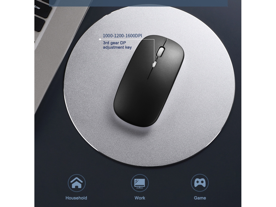 Rato Silencioso Sem Fio 2.4g Com 3 Velocidades Ajustáveis 800-1200-1600dpi Recarregável Para Escritório 1,2,3,4,5,6,7