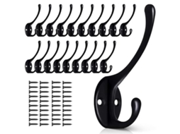 Omni 20 Ganchos de Pared Negros Metálicos de Doble Garra, Resistentes Y Duraderos para Colgar Abrigos, Sombreros Y Accesorios Negro
