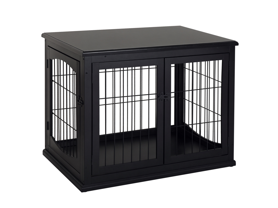 Gaiola Dog, Pets, Móveis, Gaiola de Madeira Interna, Mdf, Classe E1, 3 Portas Trancáveis, Máximo 30 Kg, Escura. 81l X 58w X 66h Cm Preto Ge