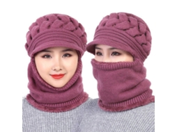 Conjunto De Chapéu E Cachecol De Tricô Inverno Acolchoado Com Flanela Impermeável Para Mulheres Idosas E Adultas