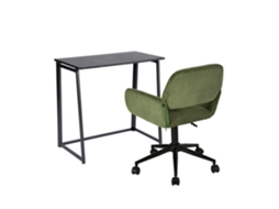 Conjunto De Mesa De Escritório Dobrável Em Metal Preto E Cadeira De Escritório Em Veludo Corduroy Verde Oliva Ascoli Ross Meubles Cosy