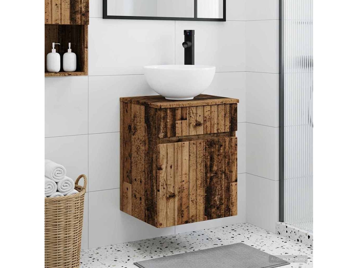 Vidaxl Vanidade De Pia De Parede Madeira Antiga 39 X 35 X 63 Cm