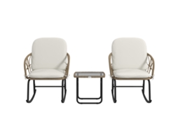 Conjunto 3 Peças Vime com mesa centro, 2 cadeiras balanço, almofadas creme e bege jardim | S/MARCA