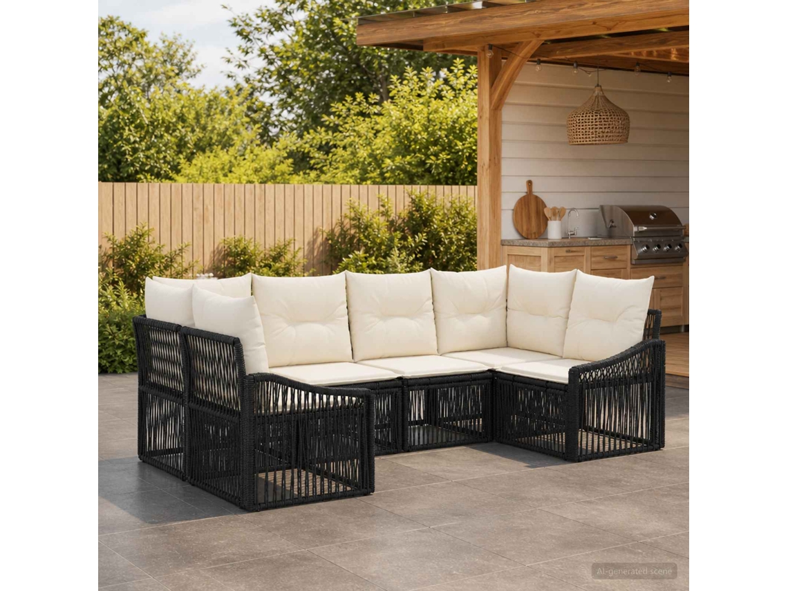Vidaxl Conjunto De Sofá De Jardim 6 Unid. 6-número De Lugares Preto