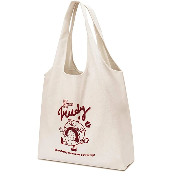 Bolsa de Lona AQUAFORGE estampa de morango, tote feminina (42x31cm)