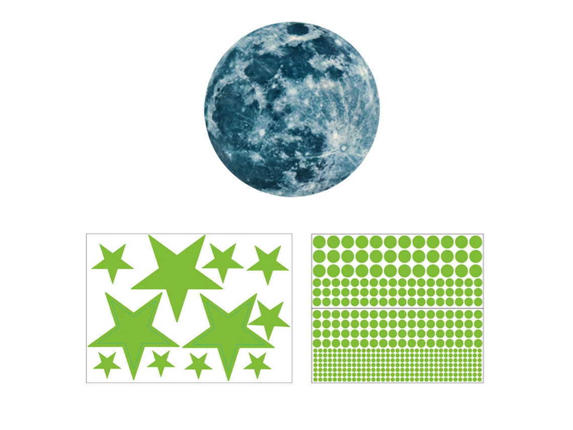 Adesivos de Parede 3d Luminosos Lua e Pontos Estrelas Decorativos para Quarto Infantil Creche Teto S/MARCA